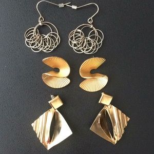 Earrings, 3 pair gold